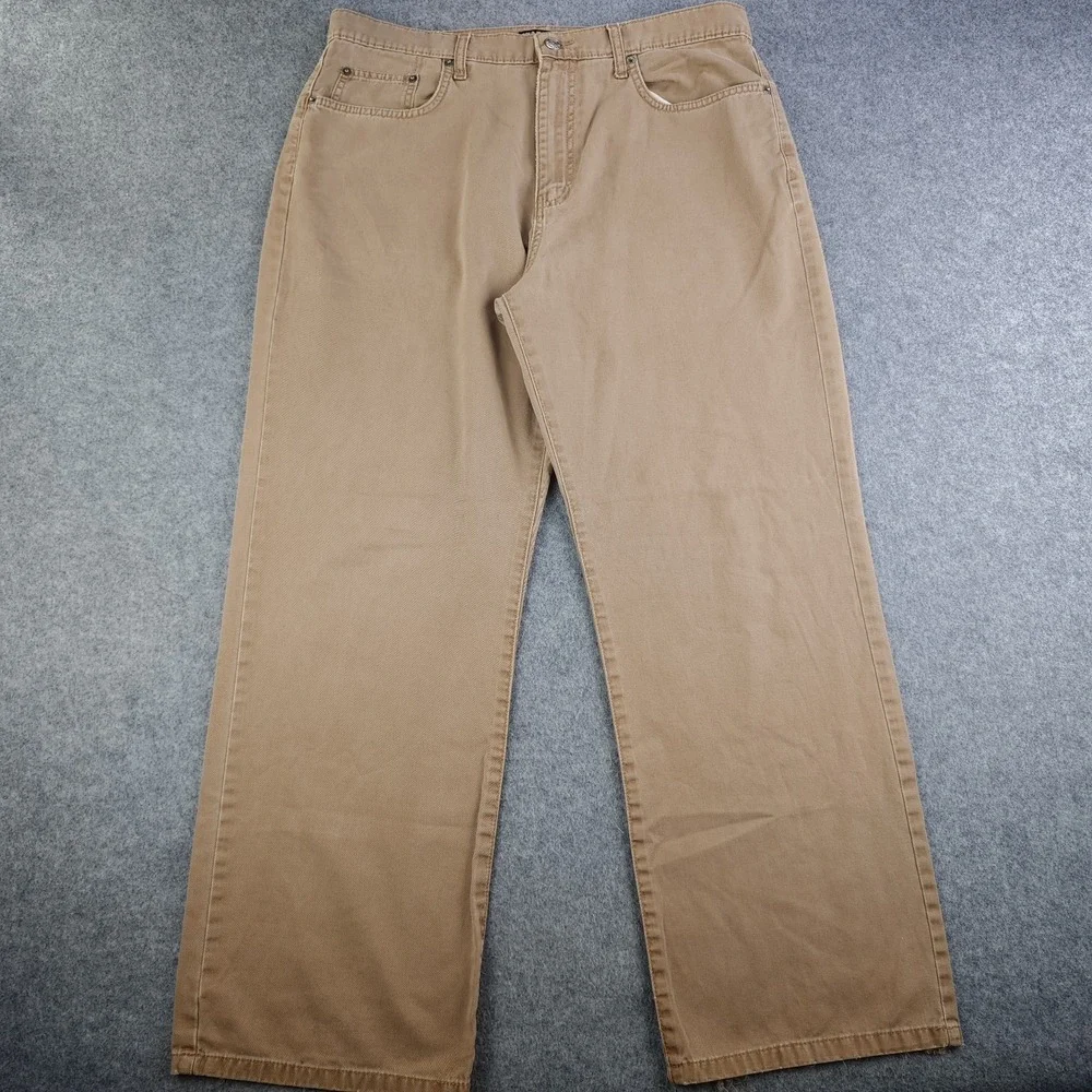 Vintage Polo Jeans Co Ralph Lauren Pants Mens 34x30 Tan Leather Patch Distressed